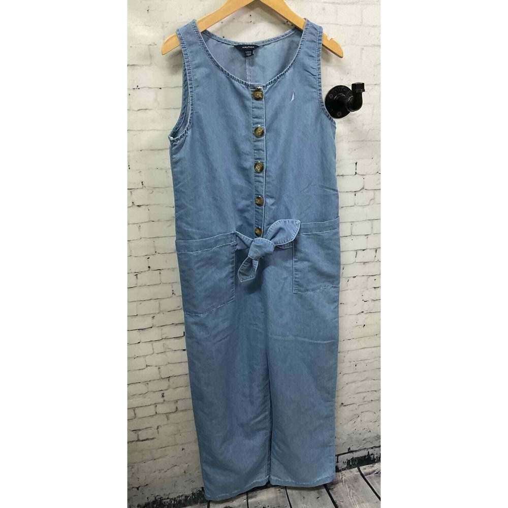 Nautica Girls Size L 12-14 Jean Summer Jumpsuit